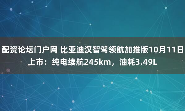 配资论坛门户网 比亚迪汉智驾领航加推版10月11日上市：纯电续航245km，油耗3.49L