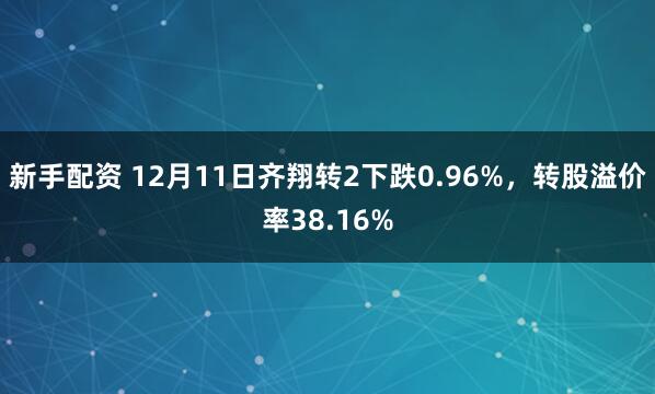 新手配资 12月11日齐翔转2下跌0.96%，转股溢价率38.16%